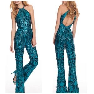 NWT Rachel Allan Teal Jumpsuit